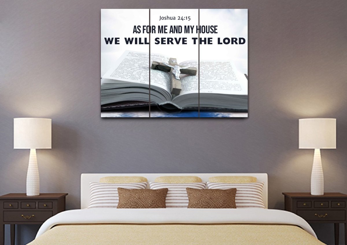 Bible & Cross As For Me And My House We Will Serve The Lord 2 Wall Art - Christian Canvas Wall Art