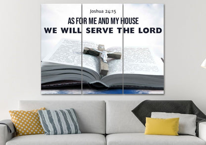 Bible & Cross As For Me And My House We Will Serve The Lord 2 Wall Art - Christian Canvas Wall Art