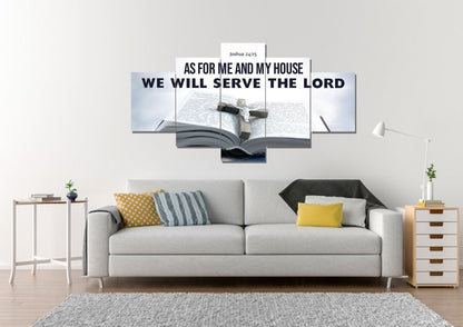 Bible & Cross As For Me And My House We Will Serve The Lord 2 Wall Art - Christian Canvas Wall Art