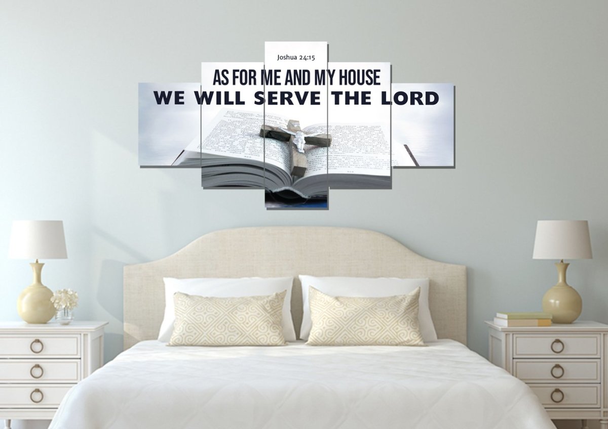 Bible & Cross As For Me And My House We Will Serve The Lord 2 Wall Art - Christian Canvas Wall Art