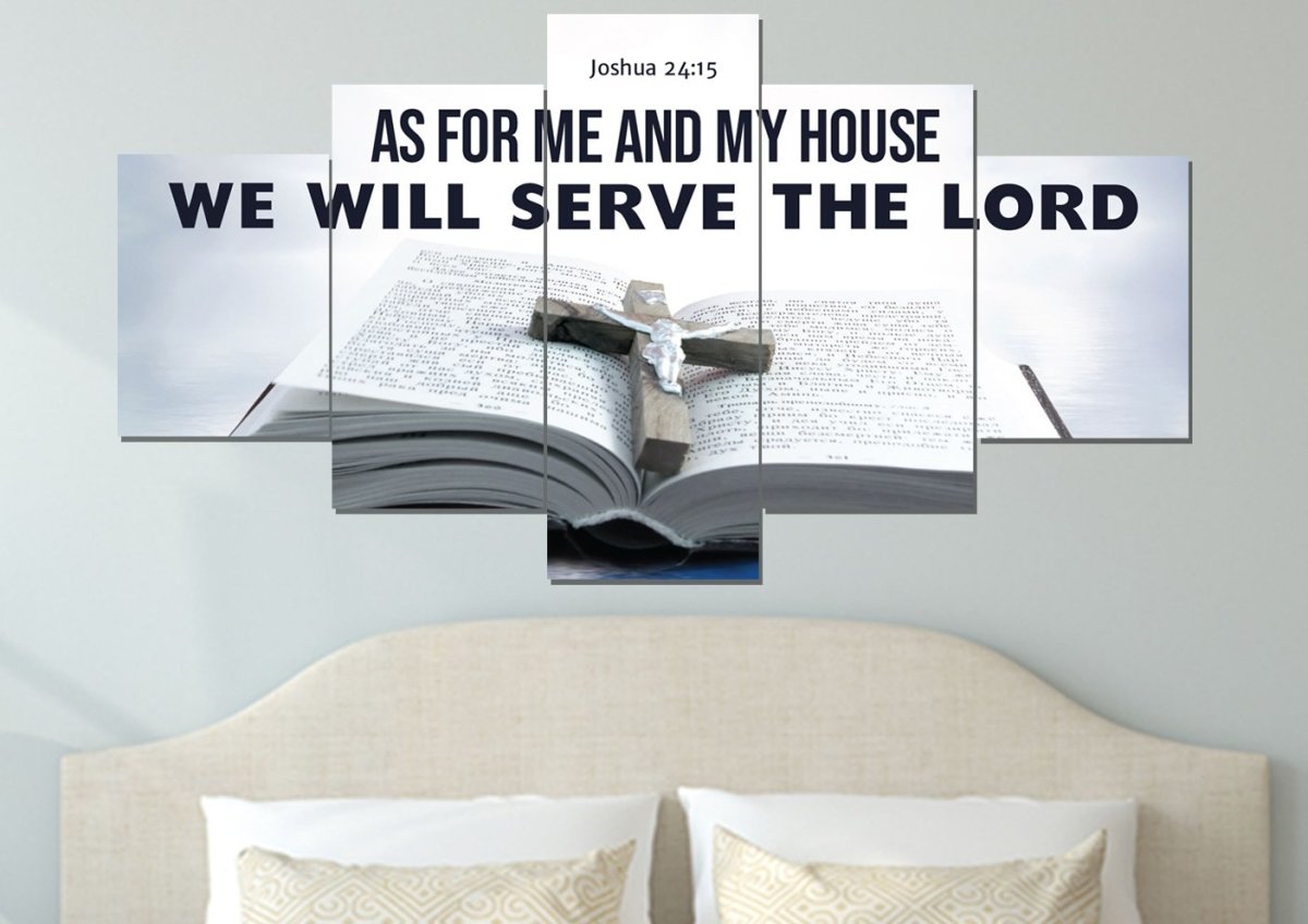 Bible & Cross As For Me And My House We Will Serve The Lord 2 Wall Art - Christian Canvas Wall Art