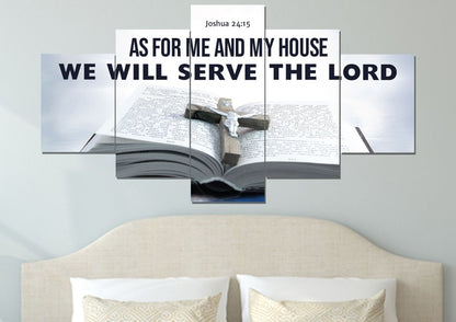 Bible & Cross As For Me And My House We Will Serve The Lord 2 Wall Art - Christian Canvas Wall Art