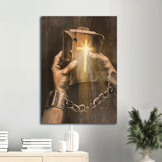 Bible Jesus Hands Light Cross Canvas Wall Art - Christian Gift