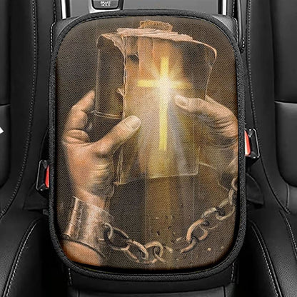 Bible, Jesus Hands, Light Cross Car Center Console Cover, Christian Armrest Seat Cover, Bible Seat Box Cover