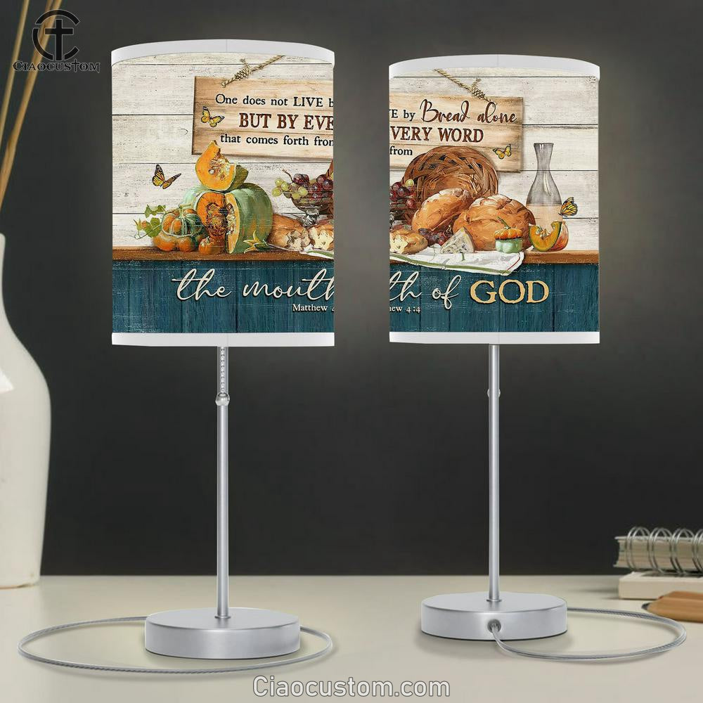 Bible Verse Food Monarch Butterfly One Does Not Live By Bread Alone Table Lamp For Bedroom - Bible Verse Table Lamp - Religious Room Decor