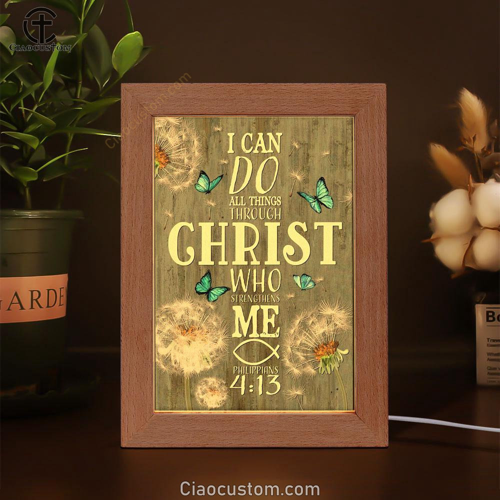 Bible Verse I Can Do All Things Through Christ Dandelion Frame Lamp Prints - Bible Verse Wooden Lamp - Scripture Night Light