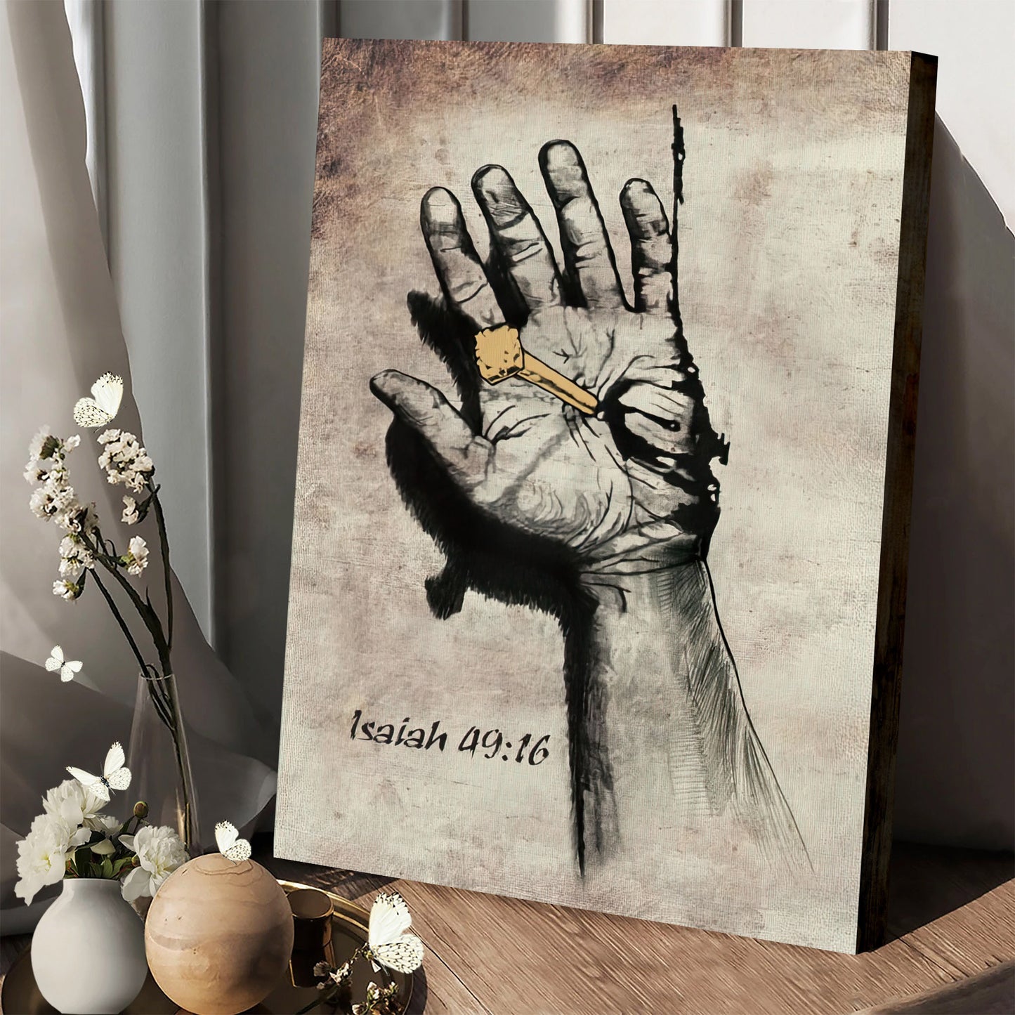 Bible Verse Isaiah 4916 Canvas Print Jesus Hands Nail Picture - Wall Decorator