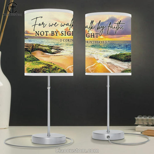 Bible Verse Lamp Art 2 Corinthians 57 We Walk By Faith Not By Sight Table Lamp For Bedroom Print - Christian Room Decor