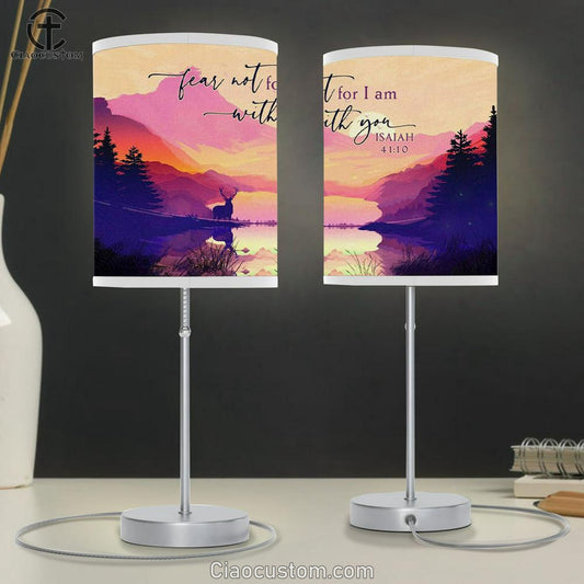 Bible Verse Lamp Art Isaiah 4110 Fear Not For I Am With You Mountain Table Lamp For Bedroom - Christian Room Decor