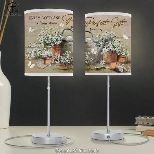 Bible Verse Lamp Art James 117 Every Good And Perfect Gift Is From Above - Daisy Flower Painting Table Lamp - Christian Room Decor