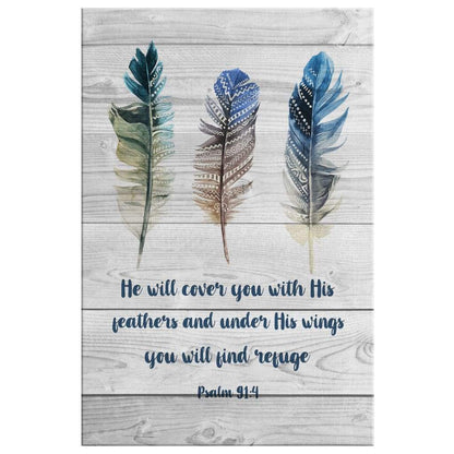 Bible Verse Psalm 914 He Will Cover You With His Feathers Canvas Art - Bible Verse Canvas - Scripture Wall Art