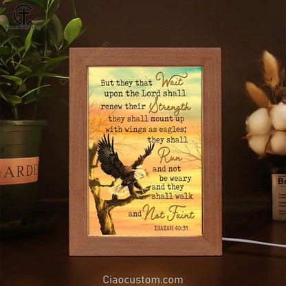 Bible Verse They That Wait Upon The Lord Isaiah 4031 Frame Lamp Prints - Bible Verse Wooden Lamp - Scripture Night Light