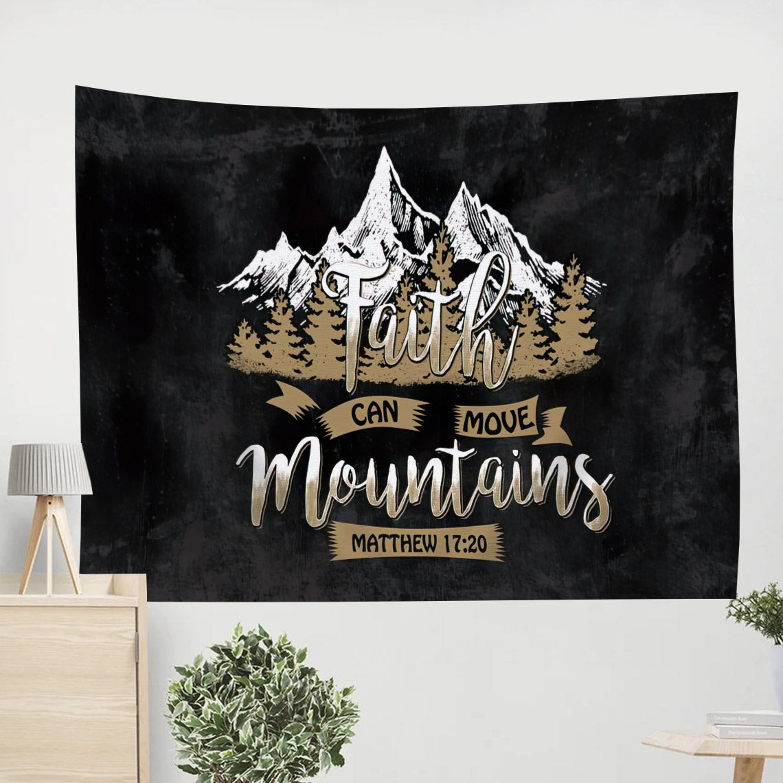 Bible Verse Wall Art Faith Can Move Mountains Matthew 1720 Tapestry - Religious Tapestry - Christian Wall Tapestry