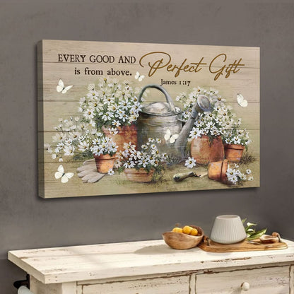 Bible Verse Wall Art James 117 Every Good And Perfect Gift Is From Above, Daisy Flower Painting Canvas - Religious Wall Decor