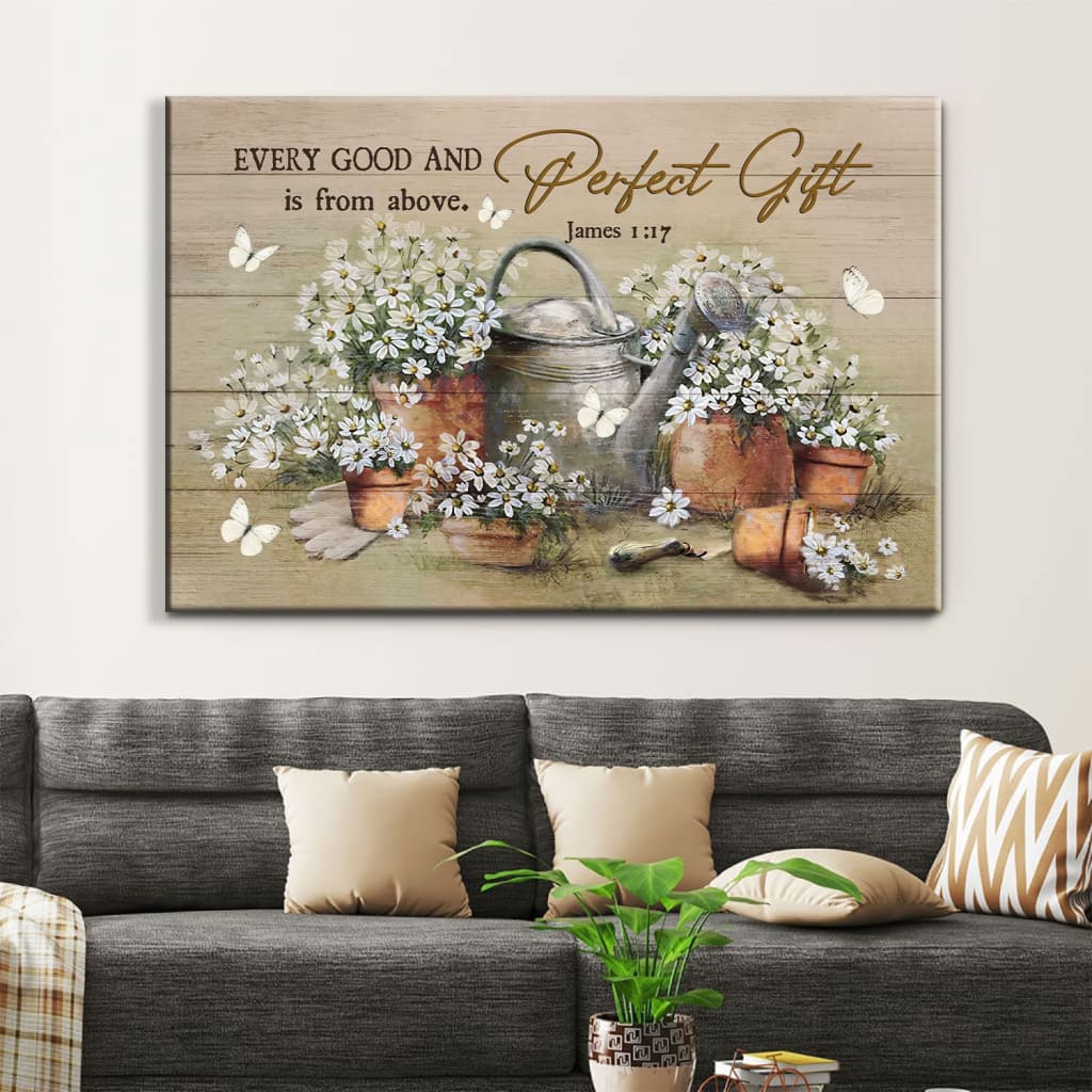 Bible Verse Wall Art James 117 Every Good And Perfect Gift Is From Above, Daisy Flower Painting Canvas - Religious Wall Decor