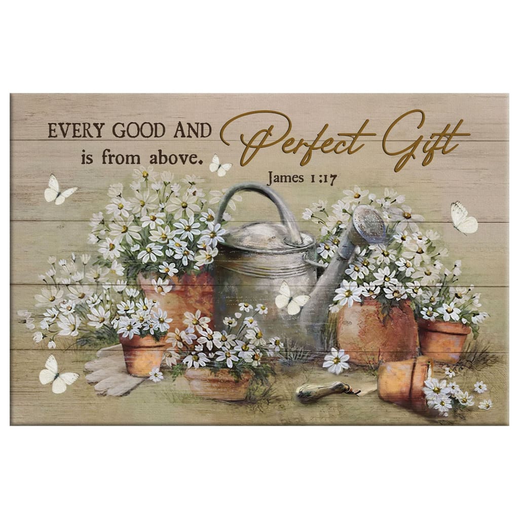 Bible Verse Wall Art James 117 Every Good And Perfect Gift Is From Above, Daisy Flower Painting Canvas - Religious Wall Decor