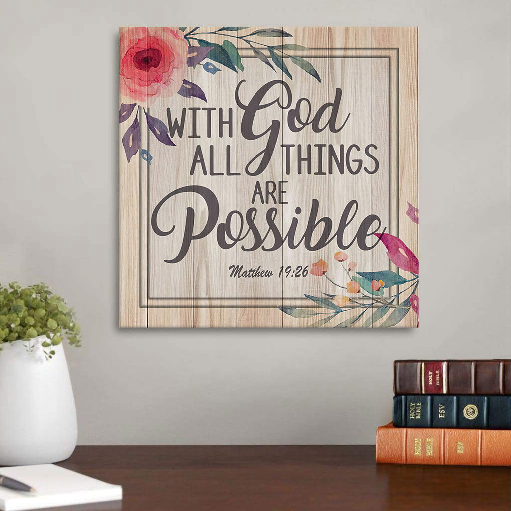 Bible Verse Wall Art Matthew 1926 With God All Things Are Possible Canvas Print