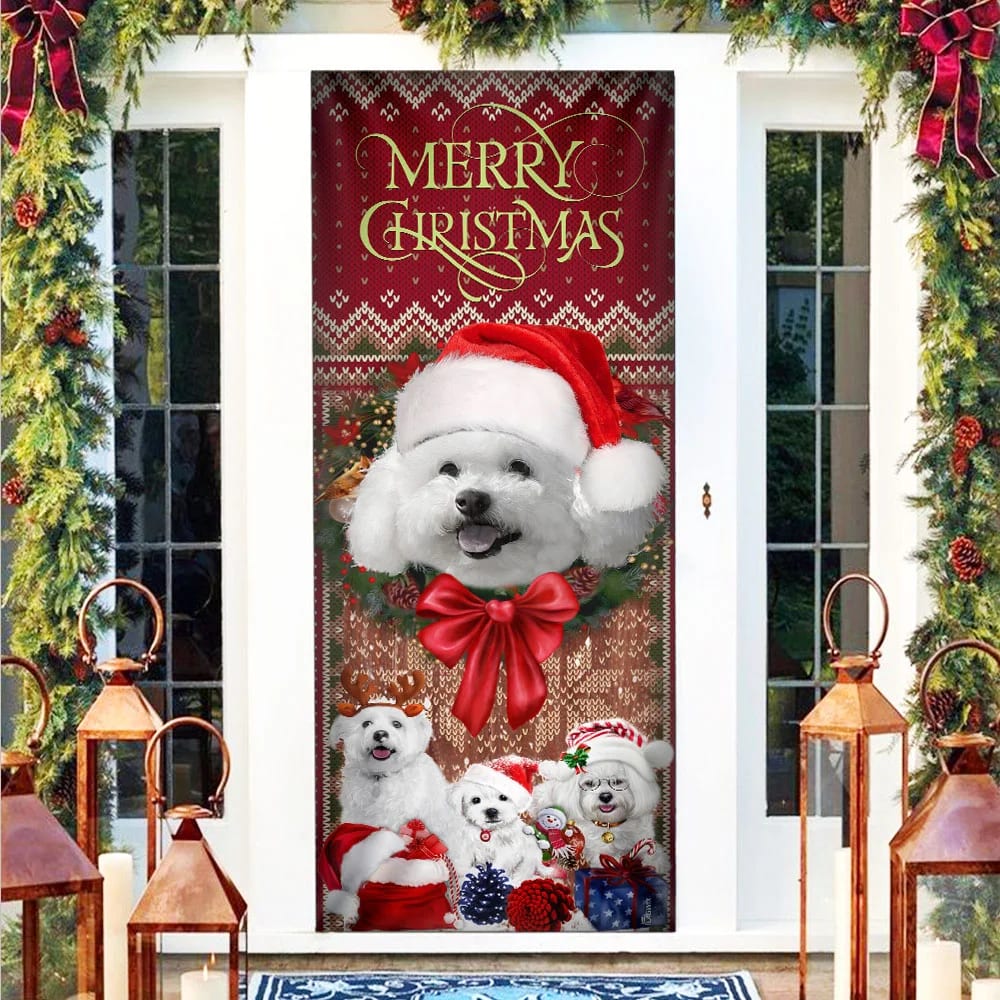 Bichon Frise With Christmas Begins Door Cover - Front Door Christmas Cover - Christmas Outdoor Decoration