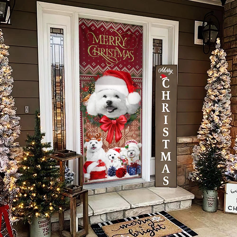Bichon Frise With Christmas Begins Door Cover - Front Door Christmas Cover - Christmas Outdoor Decoration