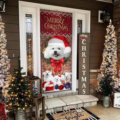 Bichon Frise With Christmas Begins Door Cover - Front Door Christmas Cover - Christmas Outdoor Decoration