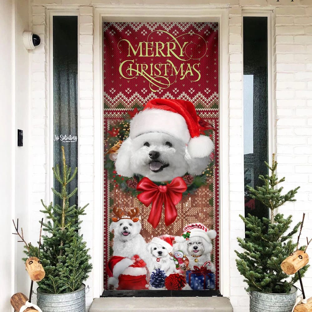Bichon Frise With Christmas Begins Door Cover - Front Door Christmas Cover - Christmas Outdoor Decoration