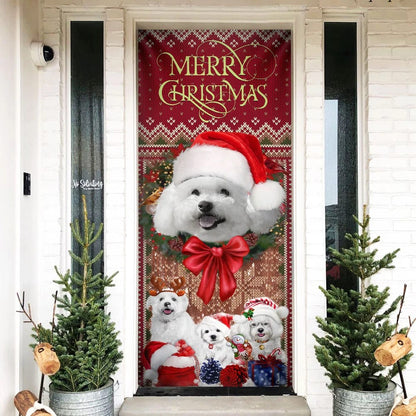 Bichon Frise With Christmas Begins Door Cover - Front Door Christmas Cover - Christmas Outdoor Decoration