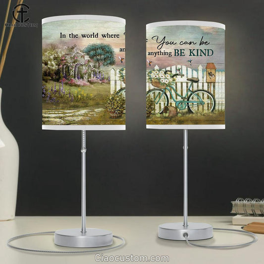 Bicycle Daisy Flower Wicker Baskets Pergola With Wisteria Be Kind Table Lamp For Bedroom - Bible Verse Table Lamp - Religious Room Decor