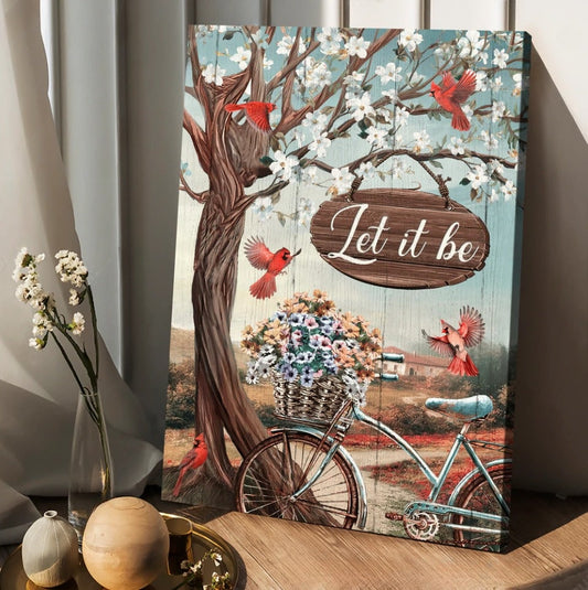 Bicycle Drawing Flower Basket Cardinals Canvas - Let It Be Canvas Posters - Christian Wall Posters - Religious Wall Decor