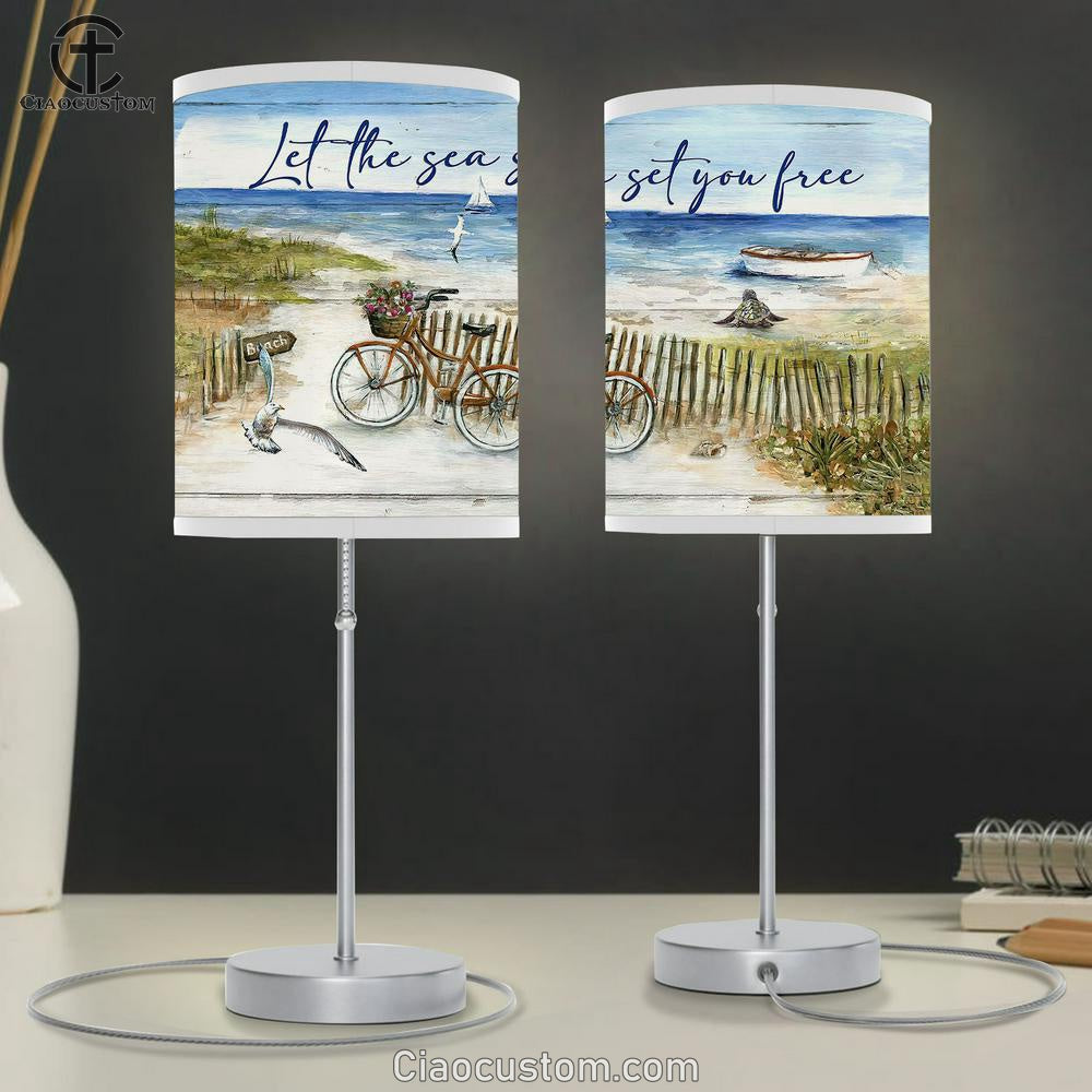 Bicycle Seagull Let the sea set you free Table Lamp For Bedroom - Bible Verse Table Lamp - Religious Room Decor
