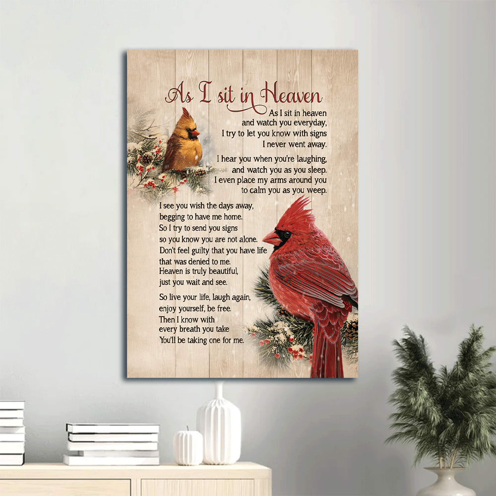 Big Cardinal Drawing Frozen Cranberry Winter Drawing As I Sit In Heaven Heaven Canvas Wall Art - Christian Gift