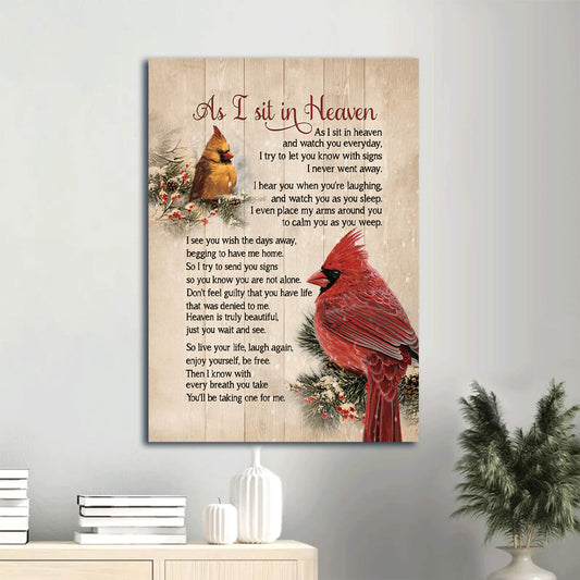 Big Cardinal Drawing Frozen Cranberry Winter Drawing As I Sit In Heaven Heaven Canvas Wall Art - Christian Gift