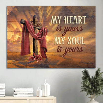 Big Cross Crown Of Thorn Red Lily Flower My Heart Is Yours My Soul Is Yours Canvas Wall Art - Christian Wall Decor