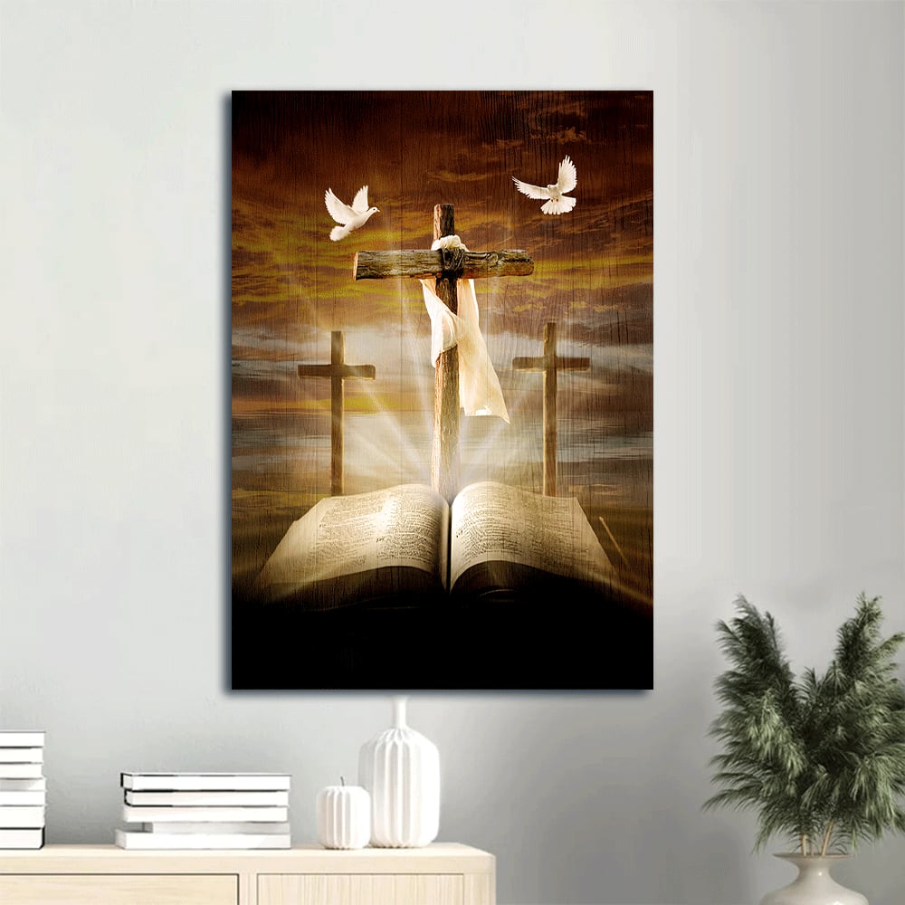 Big Cross Halo Bible Painting White Dove Symbol Christian Canvas Wall Art - Christian Gift