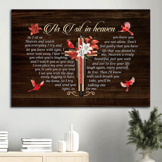 Big Cross Lily Flower Painting Red Cardinal As I Sit In Heaven Heaven Canvas Wall Art - Christian Wall Decor