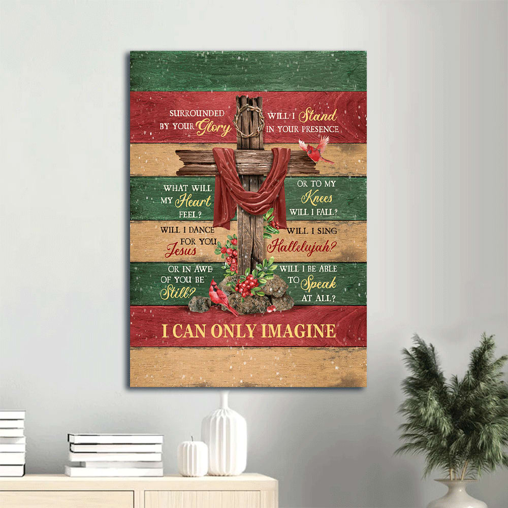 Big Cross Pretty Cardinal Christmas Background I Can Only Imagine Home Decor Canvas Wall Art - Christian Gift