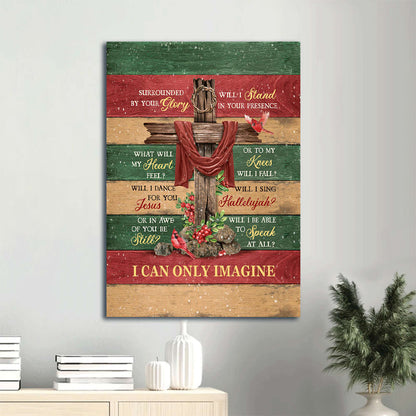 Big Cross Pretty Cardinal Christmas Background I Can Only Imagine Home Decor Canvas Wall Art - Christian Gift