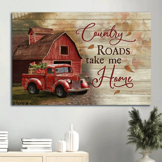 Big House Red Ladybug Car Peace Farm Country Roads Take Me Home Canvas Wall Art - Christian Wall Decor