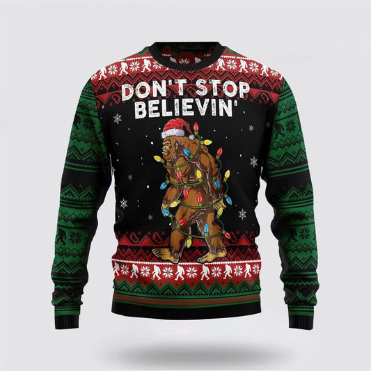 Bigfoot Don‘t Stop Believing Ugly Christmas Sweater For Men, Best Gift For Christmas, Christmas Fashion Winter