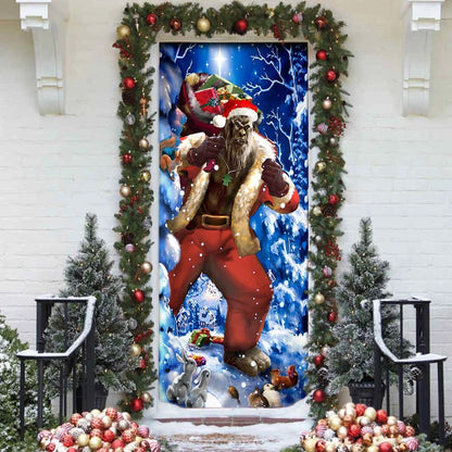 Bigfoot Door Cover Christmas Forest Decor - Front Door Christmas Cover - Christmas Outdoor Decoration
