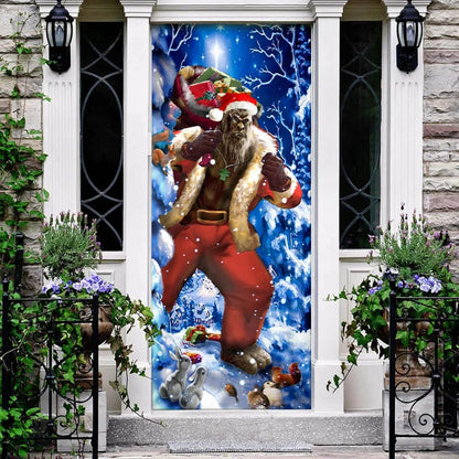 Bigfoot Door Cover Christmas Forest Decor - Front Door Christmas Cover - Christmas Outdoor Decoration