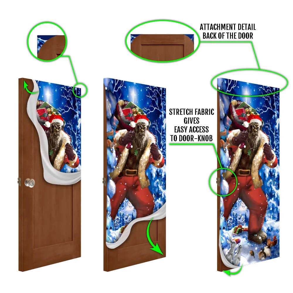 Bigfoot Door Cover Christmas Forest Decor - Front Door Christmas Cover - Christmas Outdoor Decoration