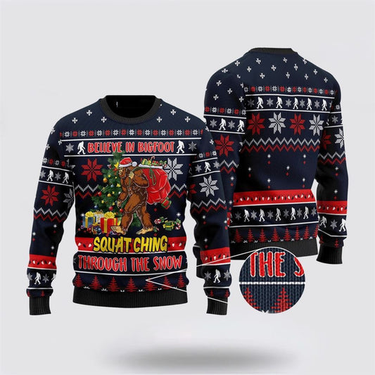 Bigfoot Squats Through The Snow Ugly Christmas Sweater For Men, Best Gift For Christmas, Christmas Fashion Winter