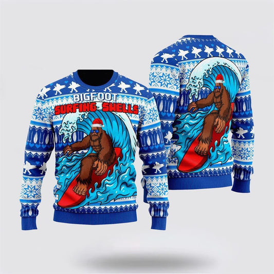 Bigfoot Surfing Swells Ugly Christmas Sweater For Men, Best Gift For Christmas, Christmas Fashion Winter