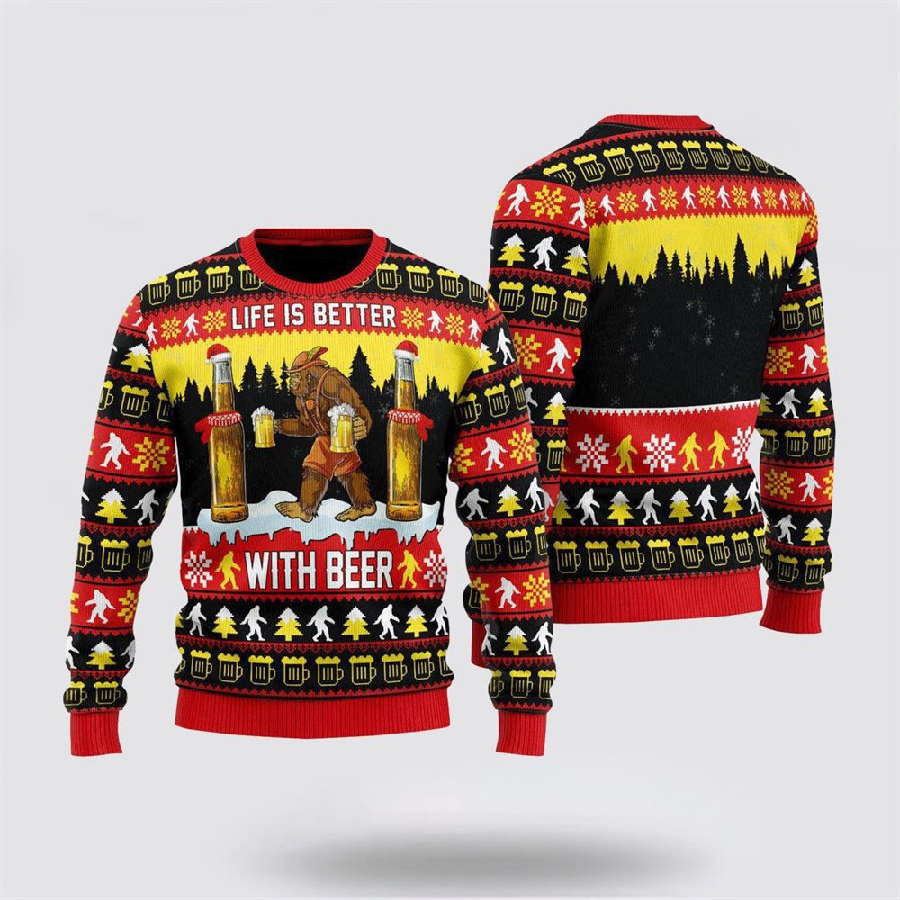 Bigfoot Sweater, Christmas Is Better With Beer Ugly Christmas Sweater For Men, Best Gift For Christmas, Christmas Fashion Winter