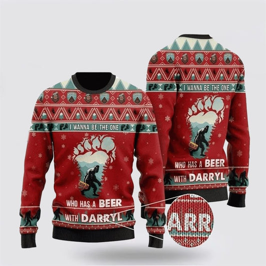 Bigfoot Sweater, Who Has A Beer Whit Darryl Ugly Christmas Sweater For Men, Best Gift For Christmas, Christmas Fashion Winter