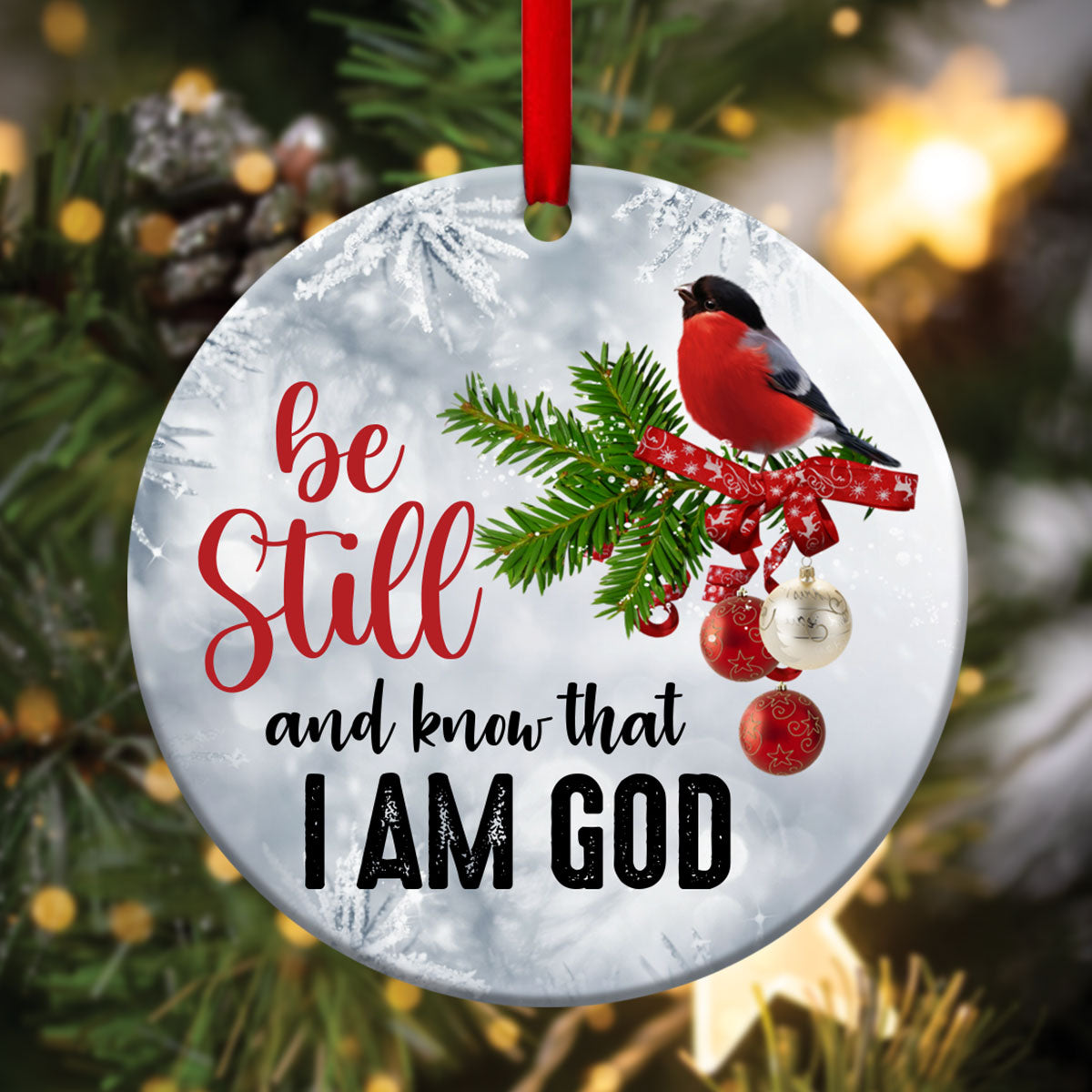 Bird Ceramic Circle Ornament - Have Faith In God - Christmas Decor - Funny Ornament