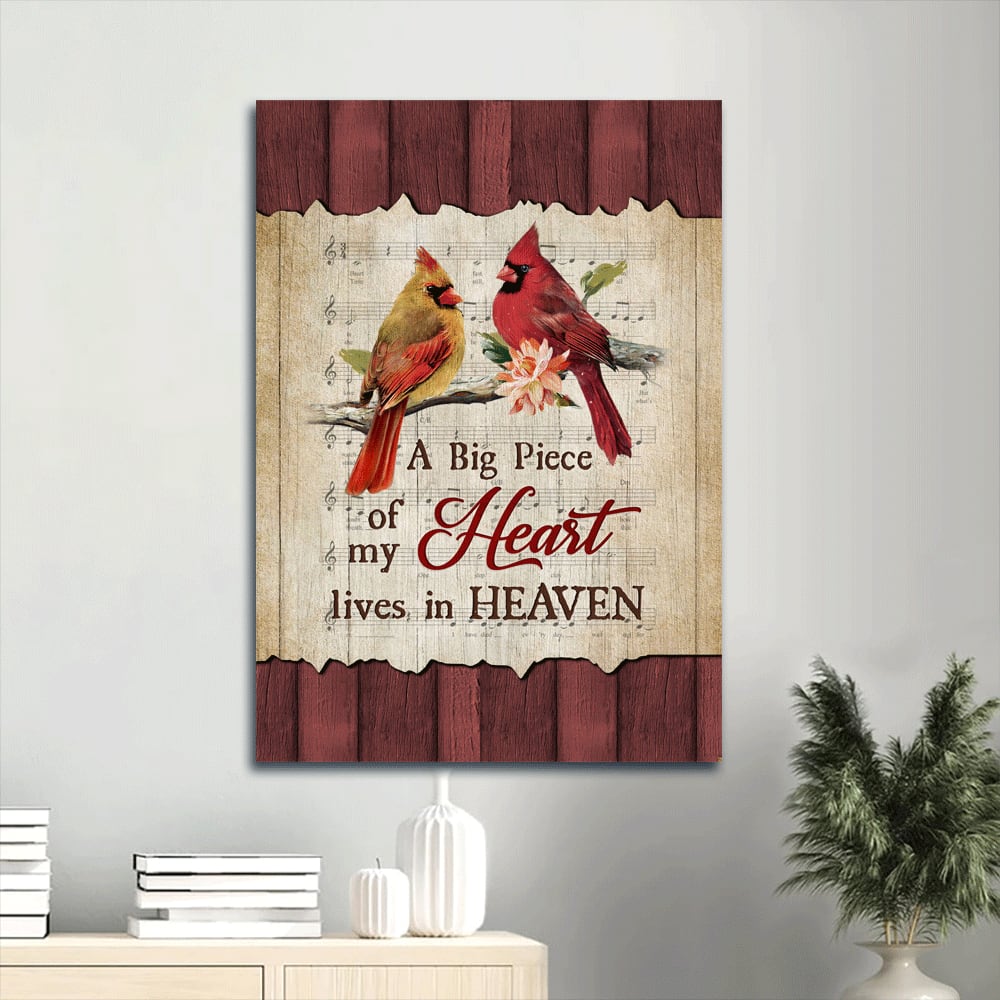 Bird Couple Male And Female Cardinals A Piece Of My Heart In Heaven Heaven Canvas Wall Art - Christian Gift