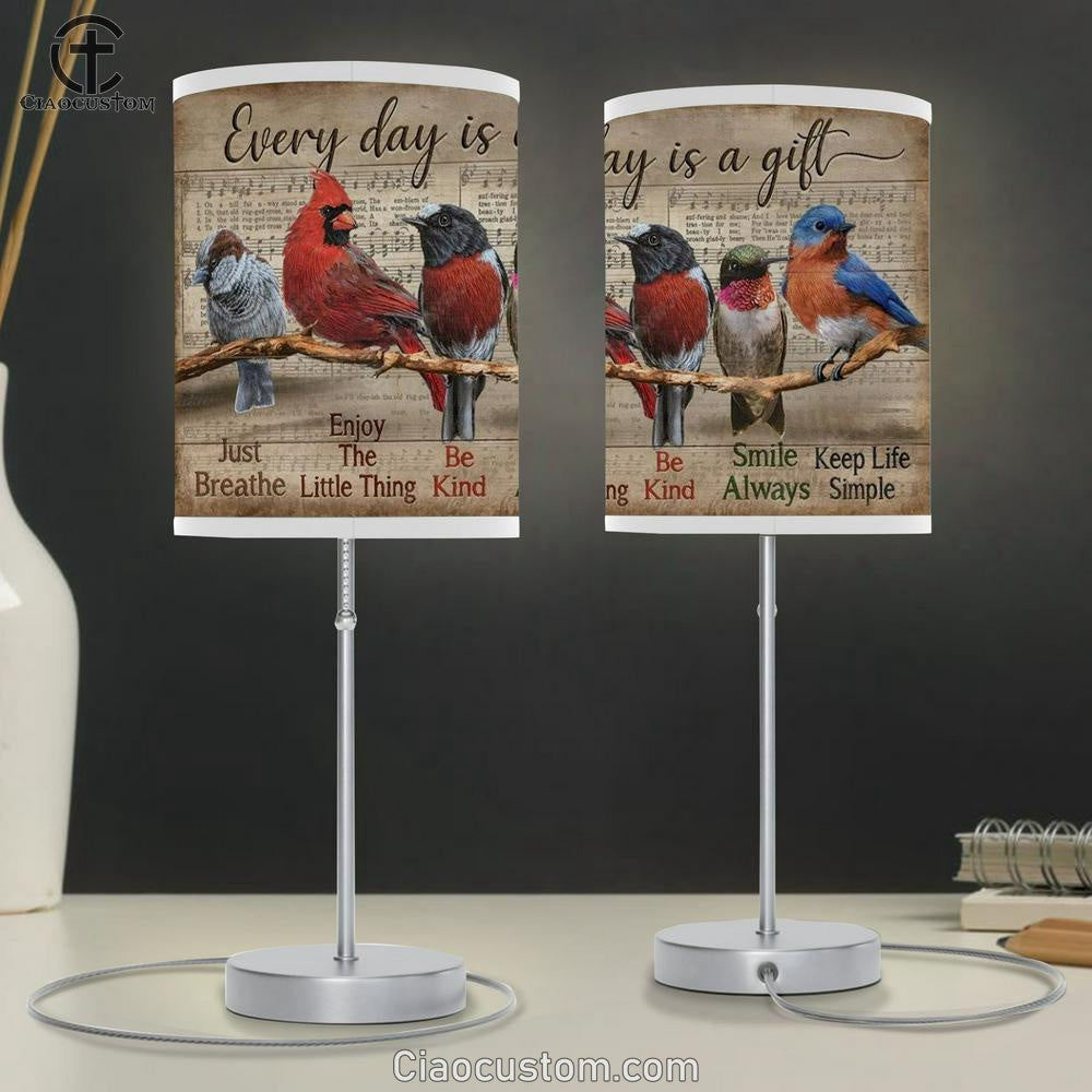 Bird Painting, Red Cardinal, Eastern Bluebird, Every Day Is A Gift Table Lamp