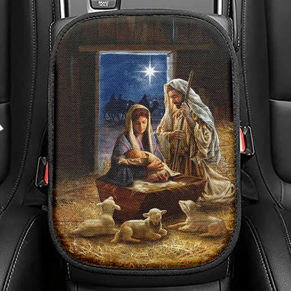 Birth Of Jesus Lamb Seat Box Cover, Bible Verse Car Center Console Cover, Inspirational Car Interior Accessories