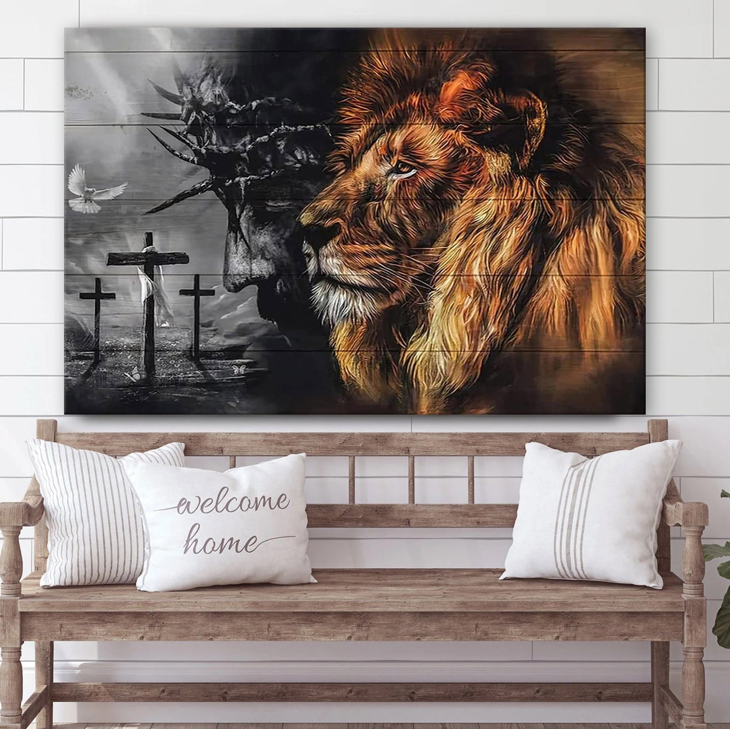 Black And White Jesus And Lion - Jesus Canvas Pictures - Christian Wall Art